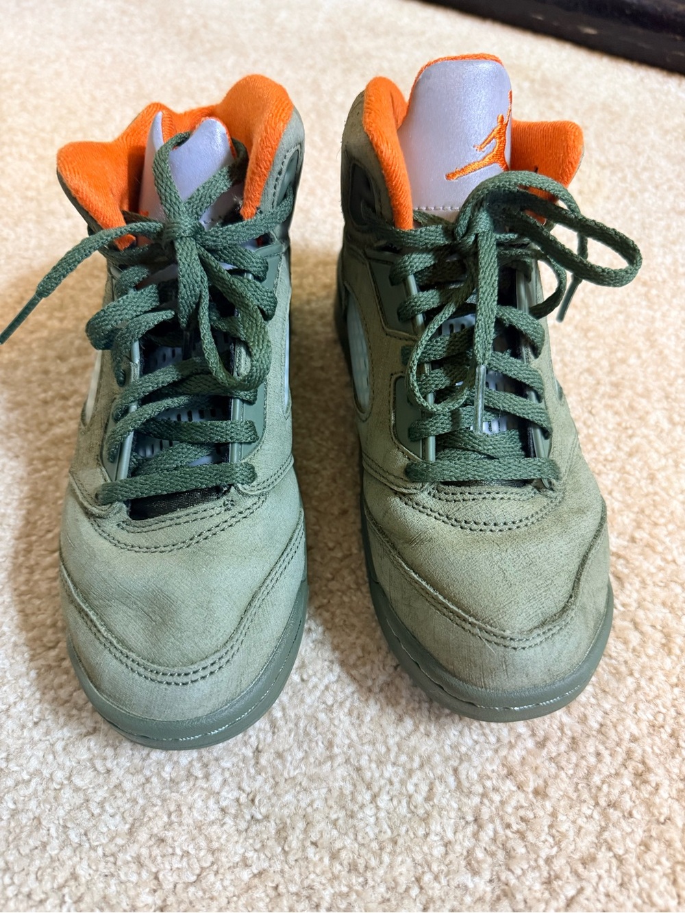 Nike Air Jordan 5 Retro Olive Army-Solar Orange Kids 440889-308 Youth Size 2.5 Y